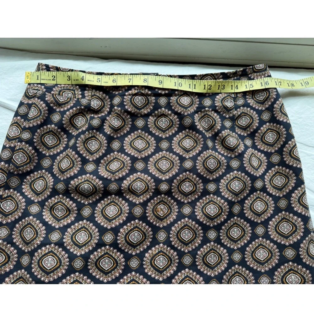 LOFT Womens Black and Brown Medallion  Print Cotton Stretch Pencil Skirt Size 10